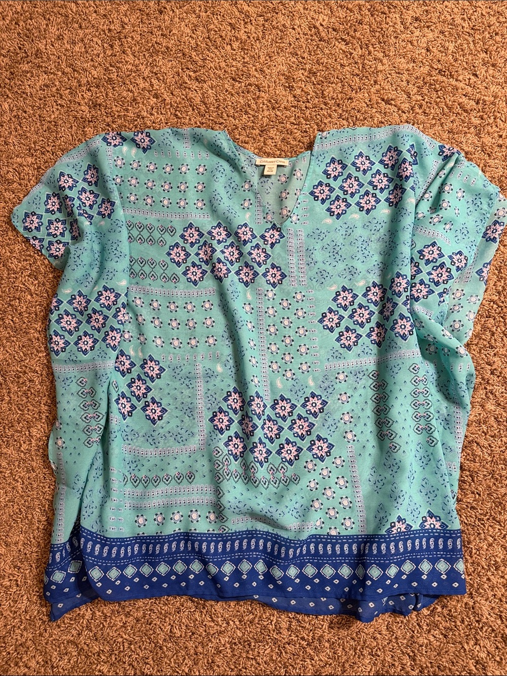 Coldwater Creek Aqua and Navy Patterned Tunic